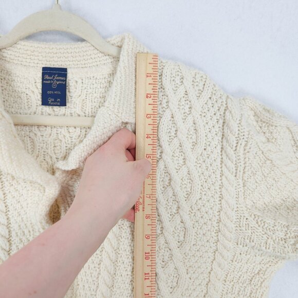 Paul James Sweater Women Medium Cream Wool Cable Knit Fisherman Cardigan England - Picture 4 of 9